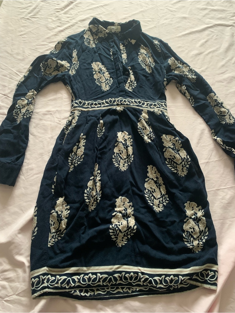 Women's Navy Blue Ethnic Long-Sleeve Dresses